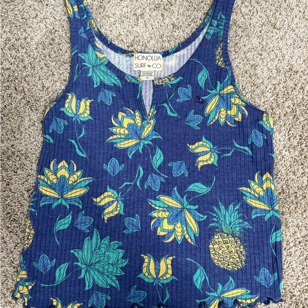 Honolua Surf Co Blue Floral Tank Top